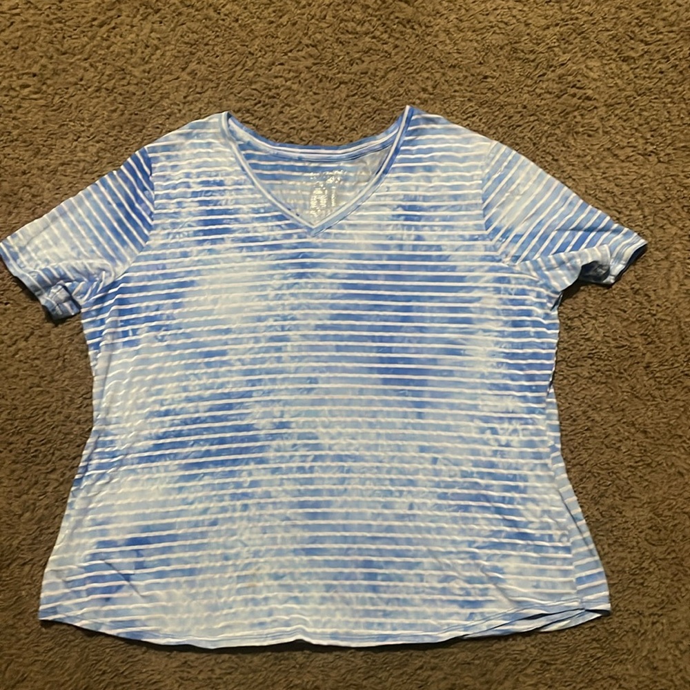 NWOTs Terra & Sky  ladies blue and white stripe Sumner top Sz 2X (20W-22W)